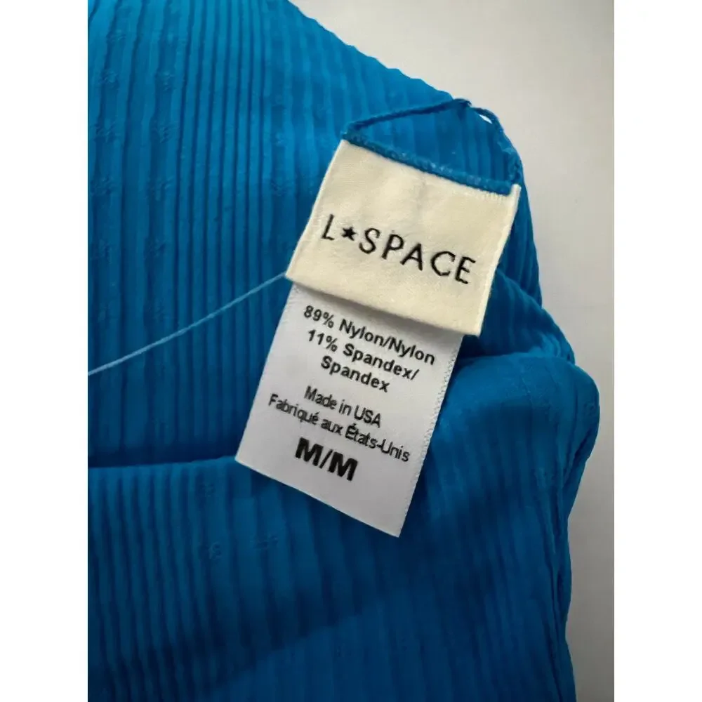NWT L*Space Women's Ribbed Pointelle Winnie Bikini Swim Top Electric Blue Size M